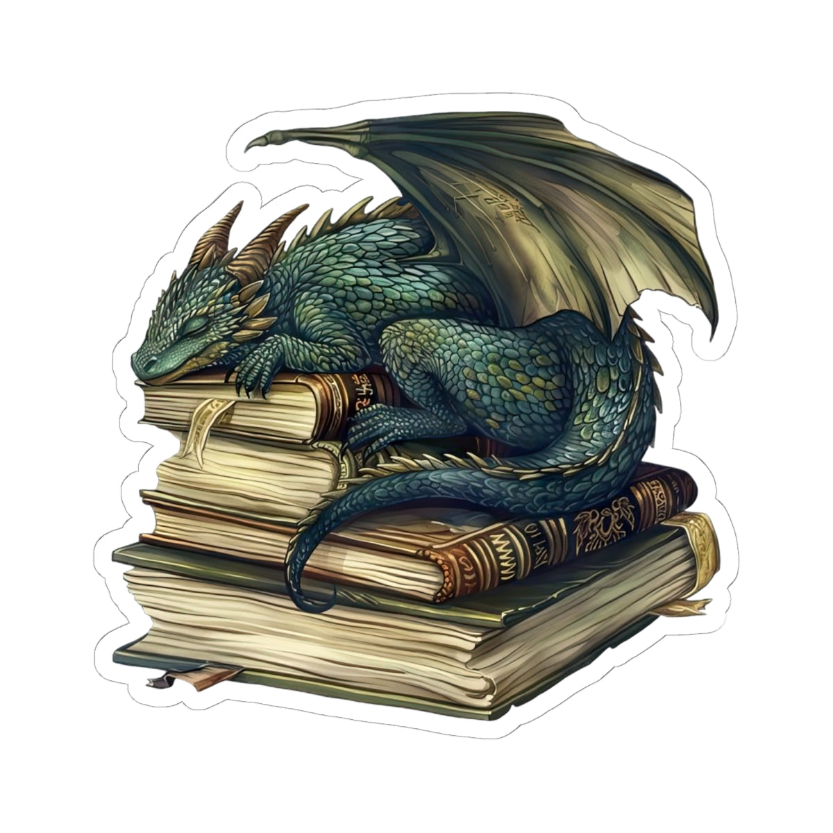 Sleeping Green Dragon sticker | Kiss-Cut Sticker, Books, Fantasy, Librarian